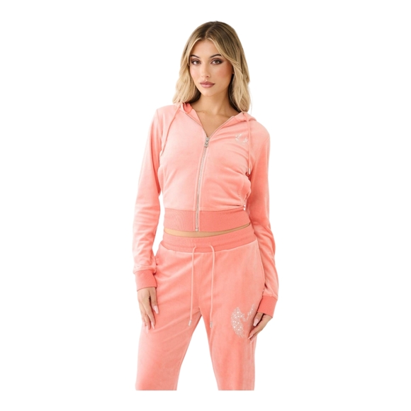 TRUE RELIGION CRYSTAL HS WING VELOUR ZIP HOODIE- BURNT CORAL SIZE XXL - Picture 3 of 12